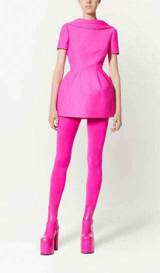 HOT PINK CREPE STRUCTURED MINI DRESS