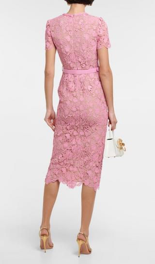 PINK GUIPURE LACE MIDI DRESS