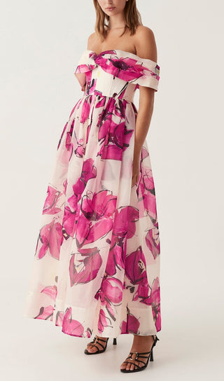 PRINTED CORSET MAXI DRESS