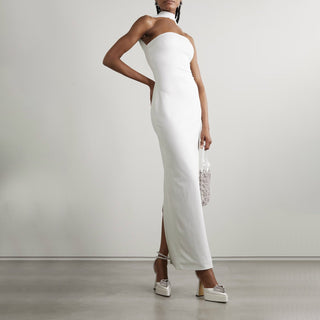 CUTOUT HALTER BACKLESS DRESS IN WHITE