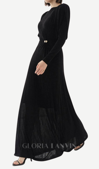 black straight boat neck knitted fabric maxi dress