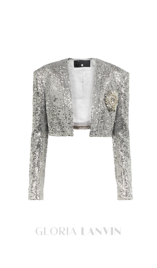 TAMMY CROPPED SEQUINED BLAZER IN SLIVER