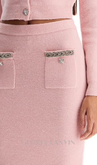 knitted midi skirt in Pink