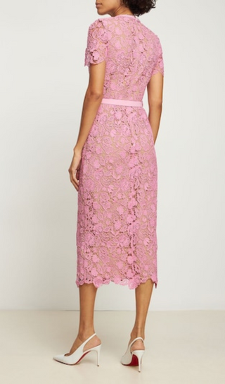 PINK GUIPURE LACE MIDI DRESS