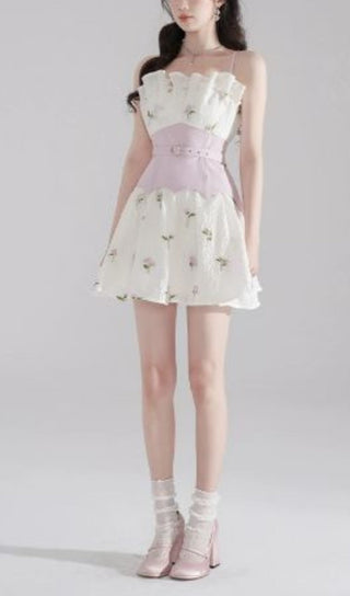 EMBROIDERED JACQUARD MINI DRESS IN WHITE