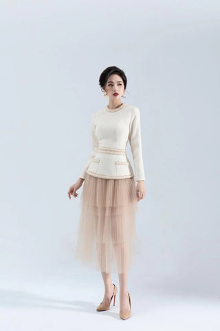 Kaity Layered Skirt set in beige