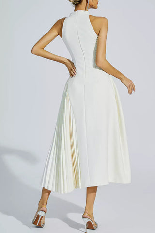 ASHLEY A-LINE PLEATED MIDI DRESS IN WHITE