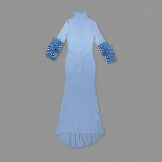 MICHELLE RUFFLED TURTLENECK MAXI DRESS IN PALE BLUE