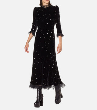 BLACK VELVET DRESS WITH CRYSTALS