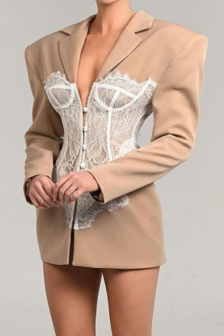 Alvera Lace Corset Blazer in Khaki