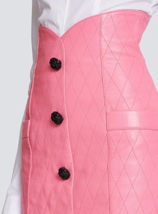 PINK TULIP MINI DRESS IN QUILTED LEATHER