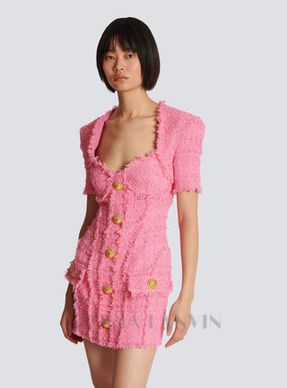 7-BUTTONS TWEED MINI DRESS IN PINK