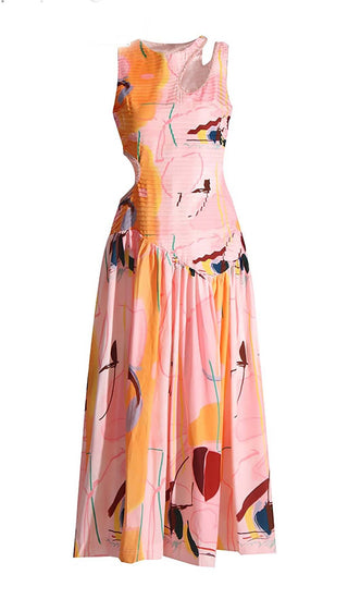 CUT OUTS ROUND NECK MAXI DRESS IN MULTICOLOR