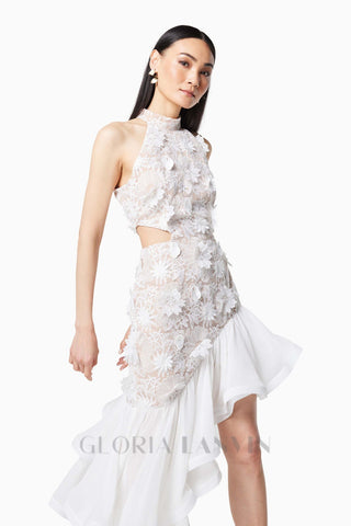 MADGE FLOWER EMBELLLISHED CUT OUT MAXI DRESS IN WHITE