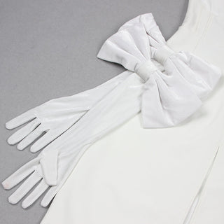 ROBE MAXI À BANDAGE DANS LE DOS BLANC AVEC GANTS 