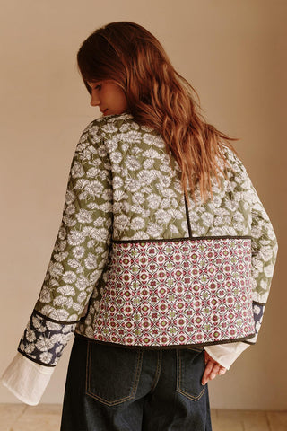 multicolor Floral Pocket Quilted Coat