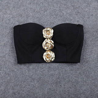 3D FLOWER EMBELLISHED SET IN BLACK