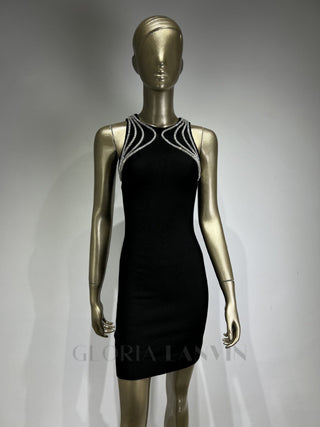 MIKINE DIAMANTE BANDAGE MINI DRESS IN BLACK