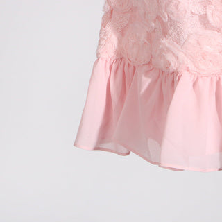 FLORAL APPLIQUÉ PLEATED HEM MINI DRESS IN PINK