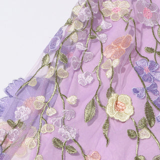 PURPLE 3D FLOWER LACE EMBROIDERED DRESS