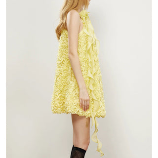 Ribbon halter mini dress in yellow