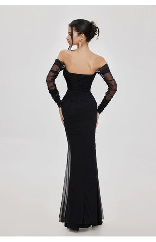 Ariel black Mesh Off-Shoulder Mermaid maxi Dress