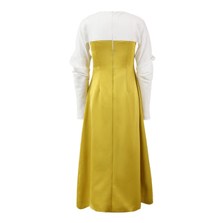 ARLENE YELLOW LONG SLEEVED CUT OUT SILK TAFFETA MIDI DRESS