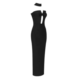 STRAPLESS HOLLOW OUT MAXI BANDAGE DRESS IN BLACK