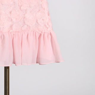 FLORAL APPLIQUÉ PLEATED HEM MINI DRESS IN PINK