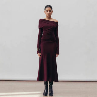 Aria Draped maxi Dress in burgundy