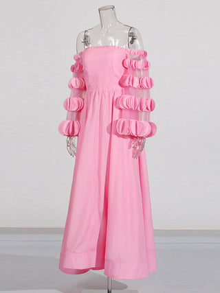 petals strapless tulle maxi dress in pink