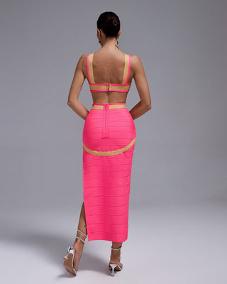 PEACH CUTOUT MAXI BANDAGE DRESS