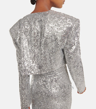 TAMMY CROPPED SEQUINED BLAZER IN SLIVER