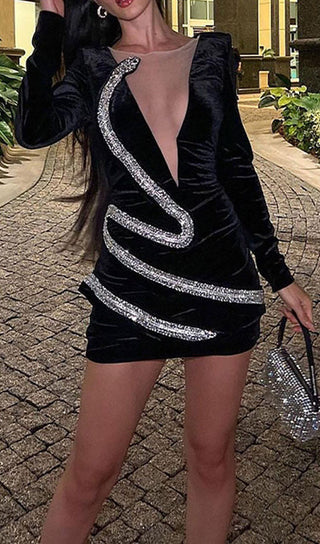 RHINESTONE SERPENTA DEEP-V VELVET MINI DRESS Sequins Dress styleofcb 