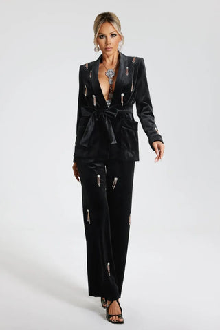 Velvet Diamond embellished blazer 2 Piece in black