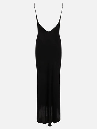 BLACK LACE SATIN MAXI DRESS