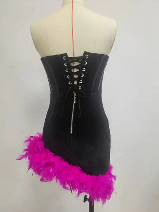 FEATHER CORSET MINII DRESS IN BLACK