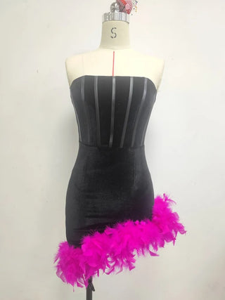 FEATHER CORSET MINII DRESS IN BLACK