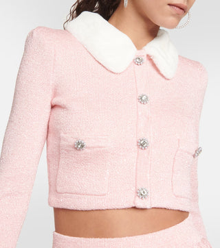 PINK FAUX FUR COLLAR CARDIGAN