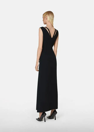 v-neck Pin-embellished maxi Dress in black