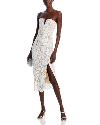 Milette v-neck Lace midi Dress in white