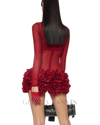 SAMANTHA POPPIES EMBELLISHED MINI DRESS IN RED