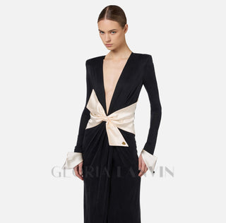 bow black carpet dress in drape jersey