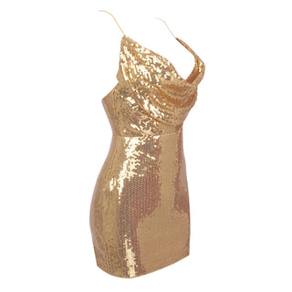 DRAPED SEQUINED TULLE MINI DRESS IN GOLD