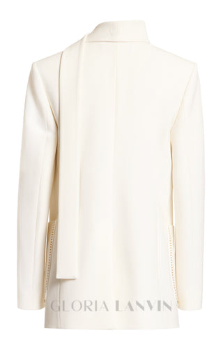 DEBORAH OFF-WHITE SCARF-DETAILED WOOL CREPE BLAZER