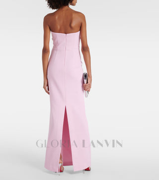 MEROY FLORAL EMBROIDERY STRAPLESS MAXI DRESS IN PINK