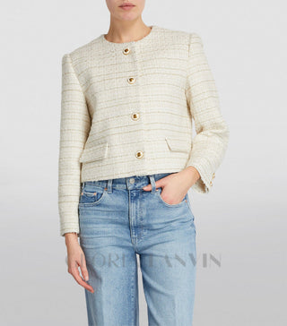 Zally Cropped Tweed Jacket in ecru