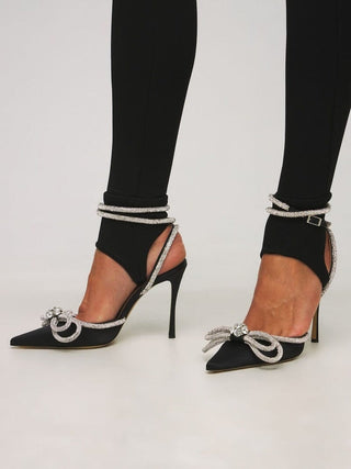 BOW CRYSTAL SATIN HEELS IN BLACK Shoes styleofcb 