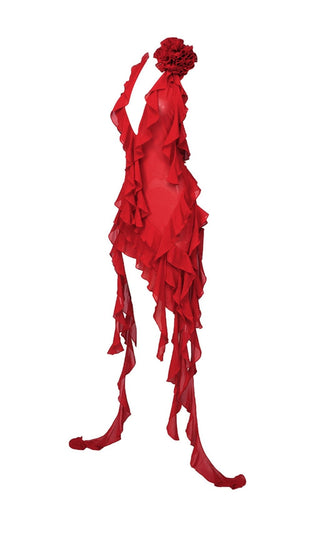 PLUNGING NECKLINE RUFFLE DRESS IN RED styleofcb 