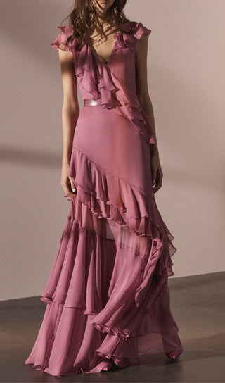 RUFFLED MAXI DRESS IN PINK